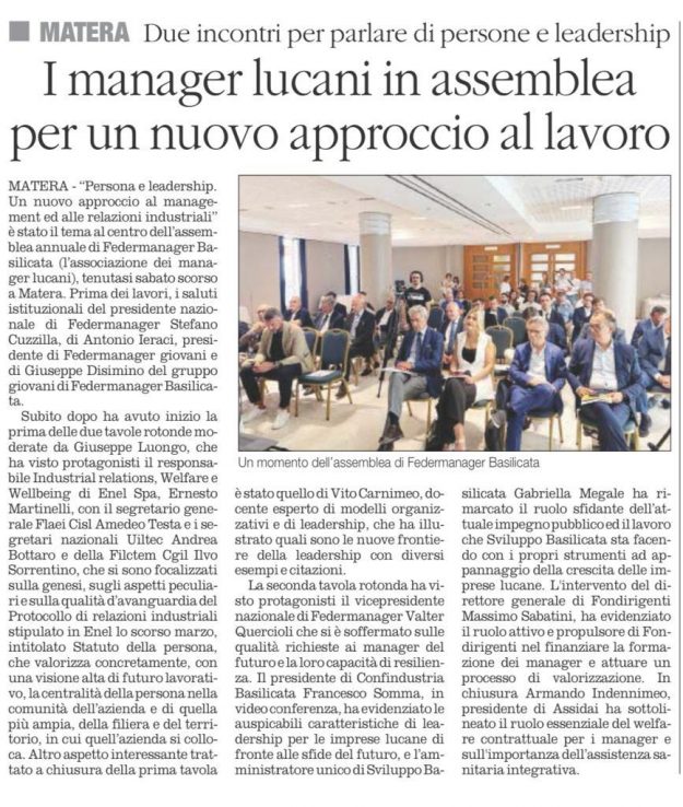 il quotidiano del sud 13-09-2022 federmanager basilicata
