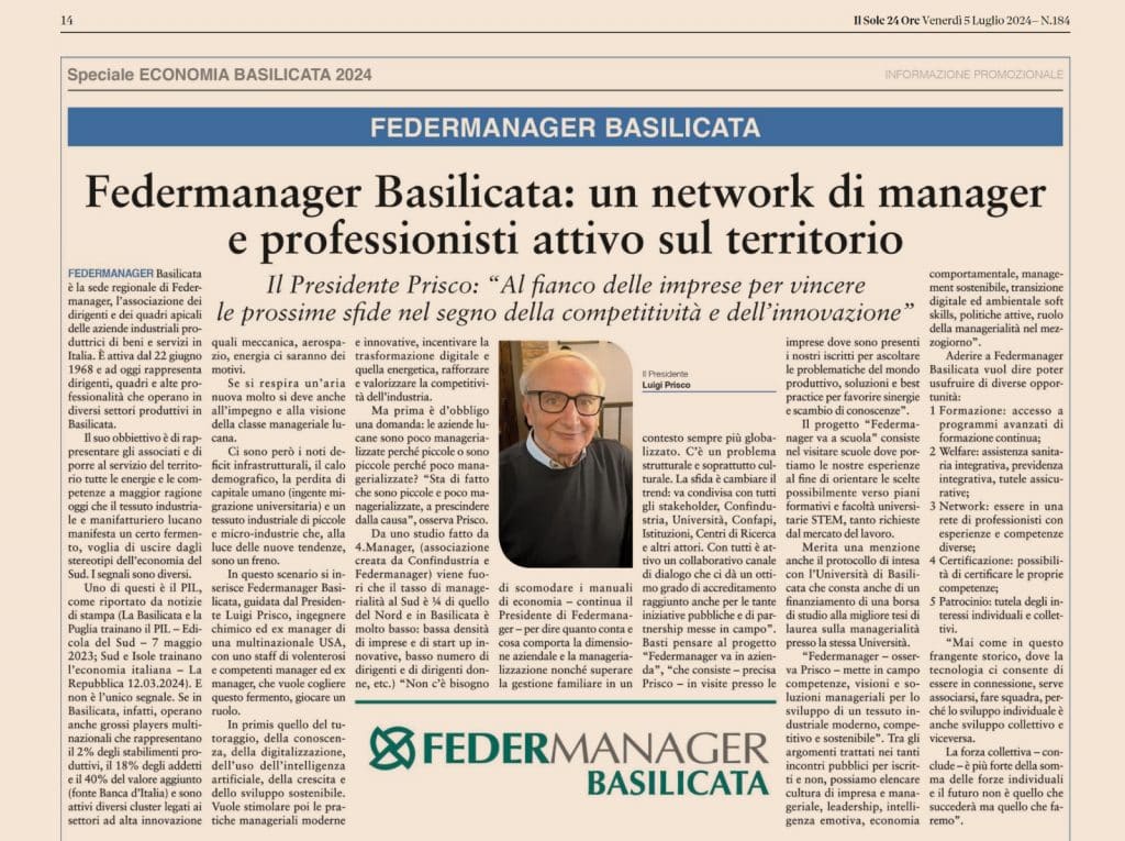 federmanager basilicata su il sole 24 ore