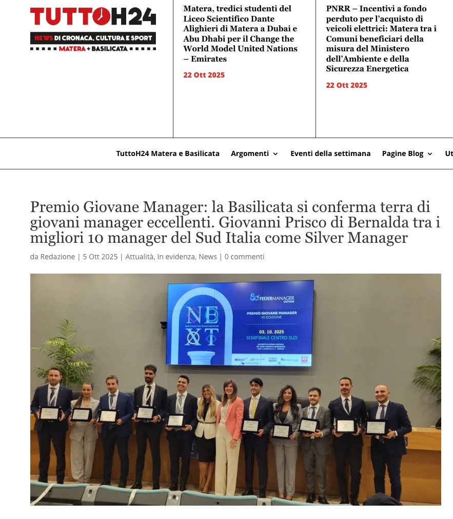 La carta stampata e i blog celebrano il successo dei Manager Lucani al Premio Giovane Manager